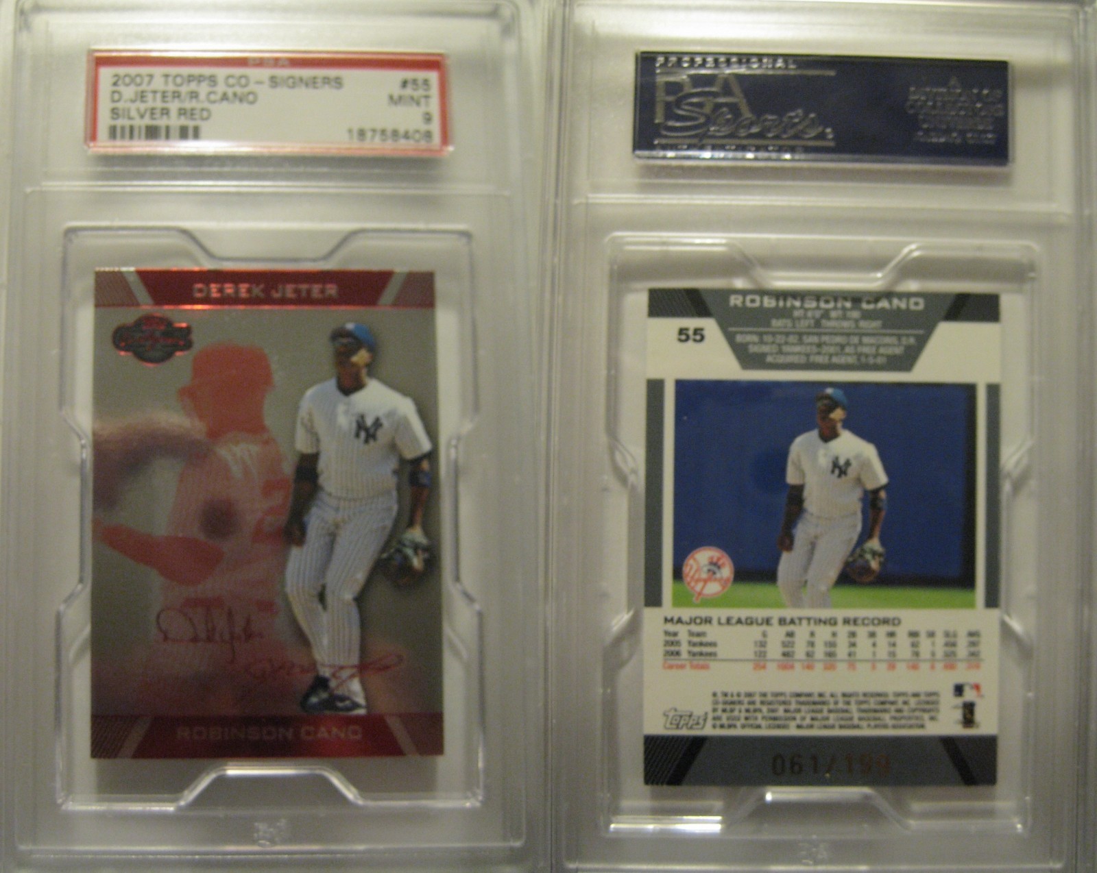 Derek Jeter/Robinson Cano 2007 Topps Co-Signers Silver Red 55 #'d 061/199 PSA 9 view 2
