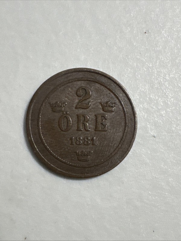 1881 Sweden Swedish 2 Ore Crowned Monogram Coin
