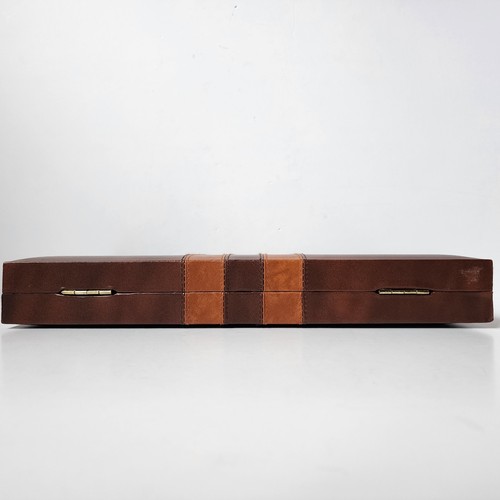 Cardinal Backgammon Game Set Faux Leather Case Brown White Complete Excellent - Picture 11 of 13