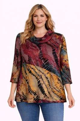 Ali Miles Top Textured Burnout Tunic Size PL Cowl Lagenlook Artsy Blouse NEW