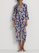 NUEVO CON ETIQUETAS Lauren Ralph Lauren Floral Manga 3/4 Mezcla de Algodón Césped Capri Juego de Dormir PM