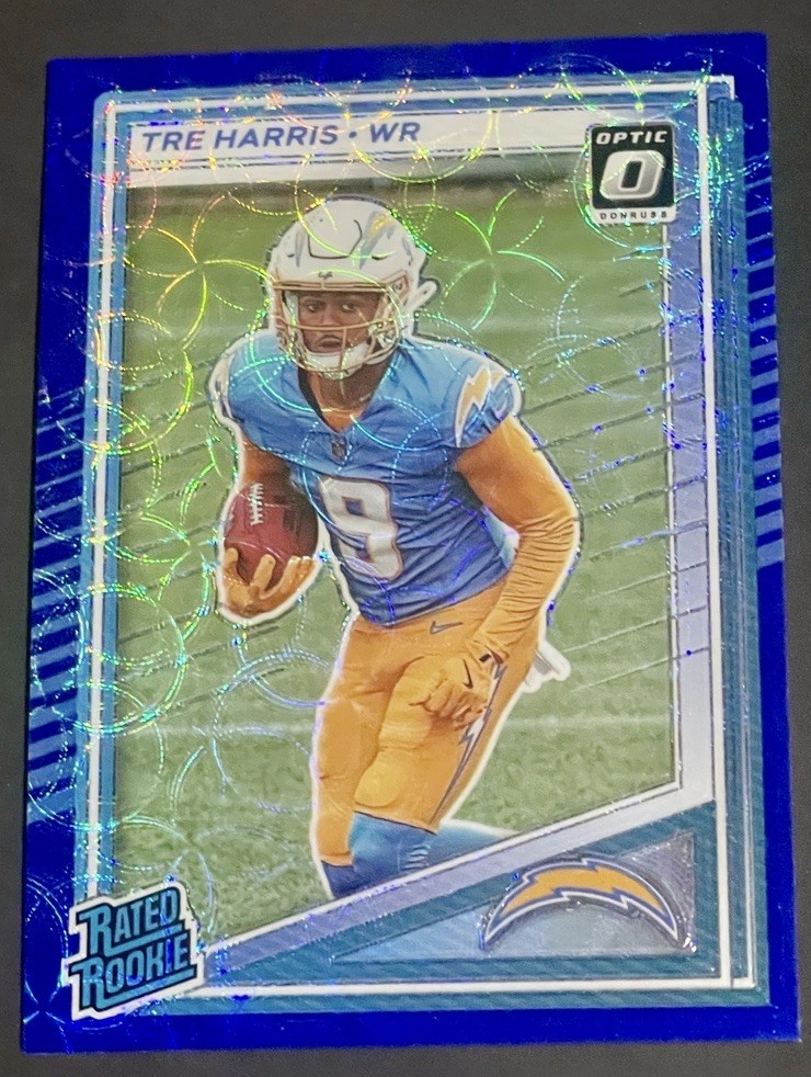 2025 Donruss Tre Harris Rated Rookie Blue Scope Optic Preview RC #329 Chargers