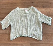 Pure Jill  100% Linen Top Women's XS Pastel Aqua Blue 3/4 Sleeves Boxy Mesh