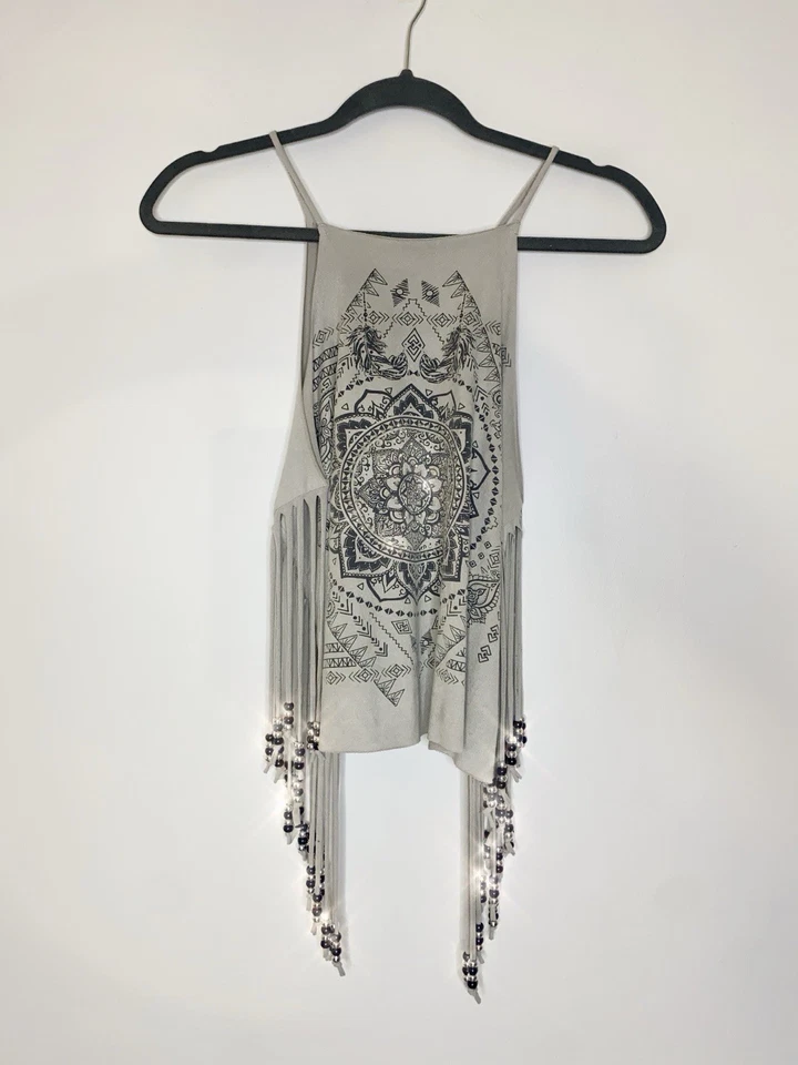 Camiseta sin mangas Festival con flecos y cuentas para mujer XS vaquera Western Rodeo Foto 3 de 4