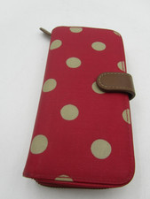 Cath Kidston  Zip Around Red Polka Dot Coated Cotton Large Purse Leather Detail