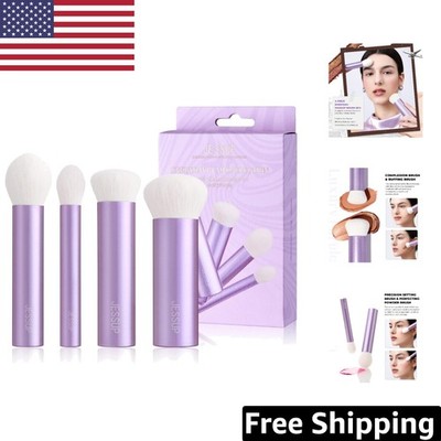 4pc Essential Kabuki Brush Set - Soft Synthetic Brushes for Perfect Makeup