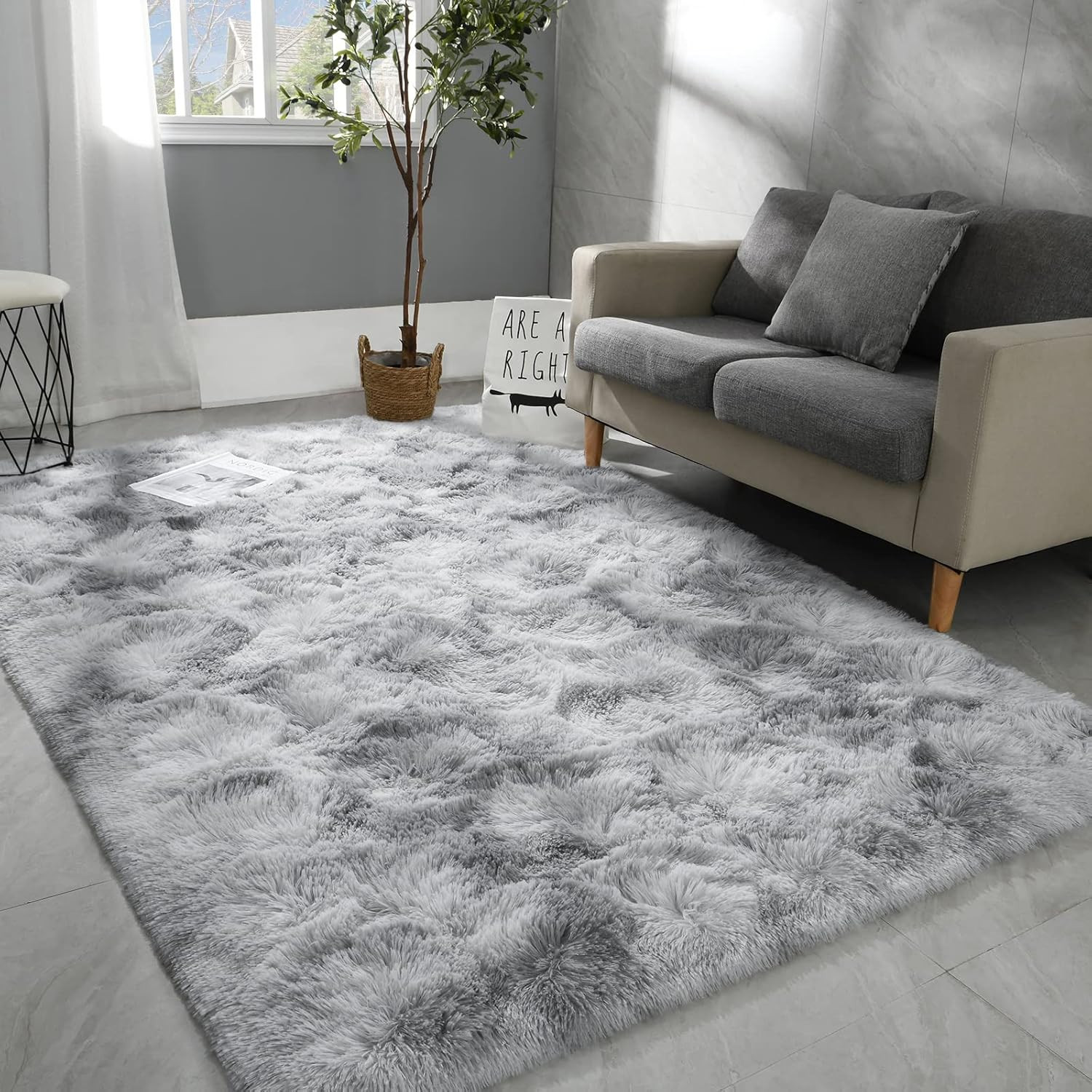 4X6 Large Area Rugs for Living Room, Super Soft Fluffy Modern Bedroom Rug, Tie-D