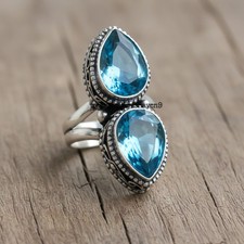 Blue Topaz Gemstone 925 Sterling Silver Ring Handmade Jewelry Ring For Gift