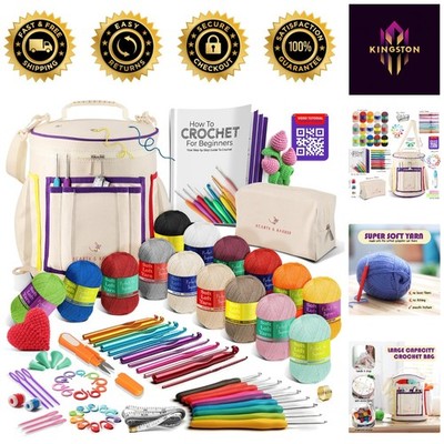Comprehensive Crochet Crafted Kit with 15 Yarn Colors, 21 Hooks & Video Guidance