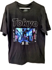 Mens Tokyo Longitude & Latitude Black Shirt L Japanese Cyberpunk Streetwear