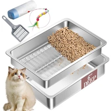 Stainless Steel Sifting Cat Litter Box for Pine Pellets, XL Extra Large Metal