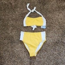 Lands Ends Two Piece Swimsuit Set Yellow Retro Inspired Size 8 Medium NWT