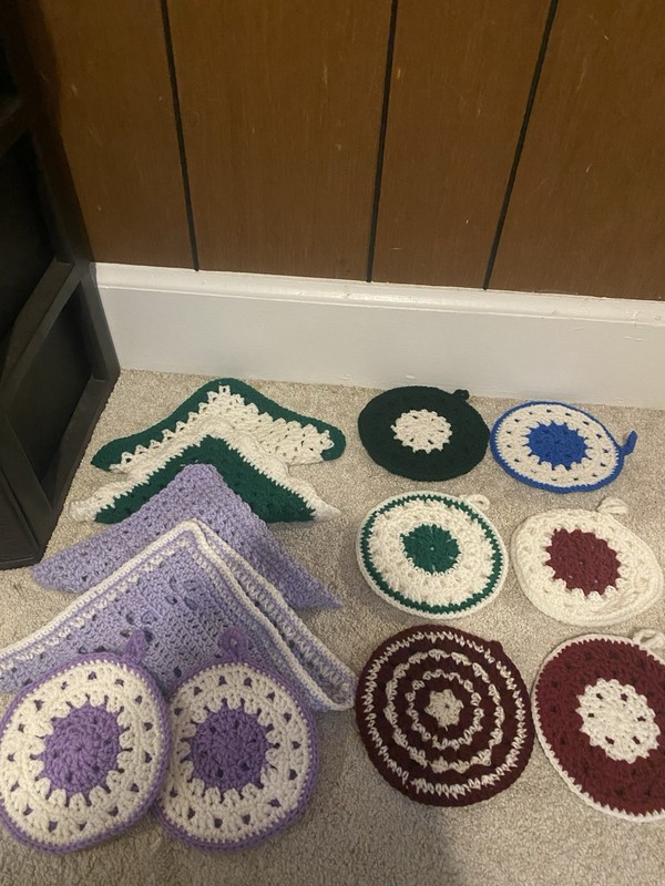 Handmade Crochet Doilies Lot of 10, Round Geometric Floral Hot Pot Bundle