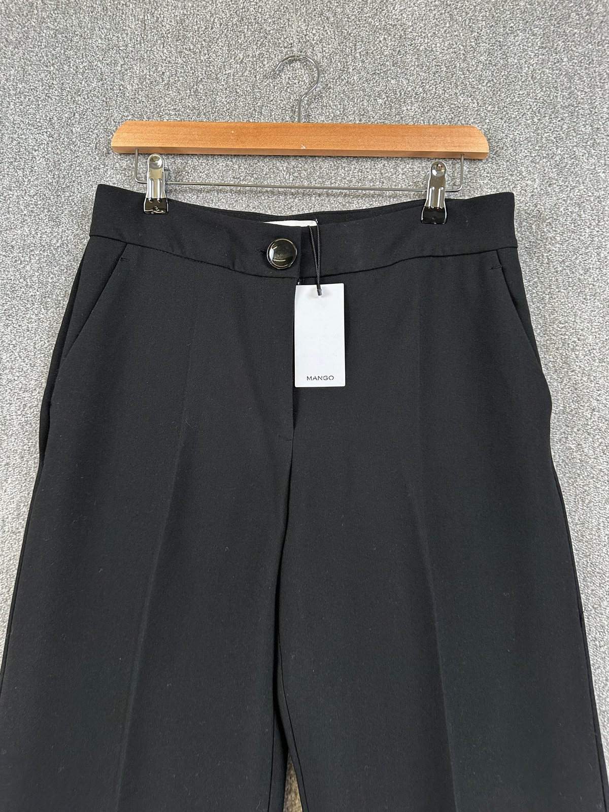 Mango Trousers Womens Size UK 10 Black Wide Leg Stylish Smart Formal Tailored thumbnail 3