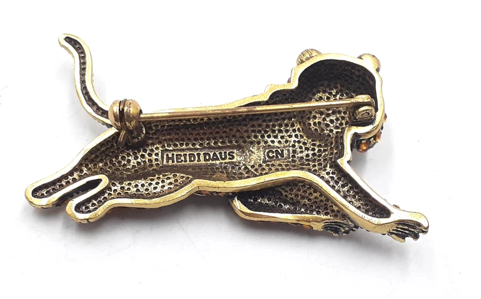 Heidi Daus Crystal Enamel Tiger Brooch Pin Gold Tone - Image 3 of 4