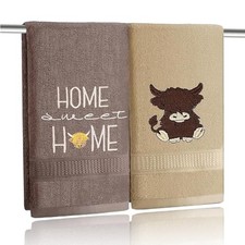 2 Pcs Highland Cow Hand Towels 29.5 x 13.7 inch Farmhouse Cow Decorative Bath...