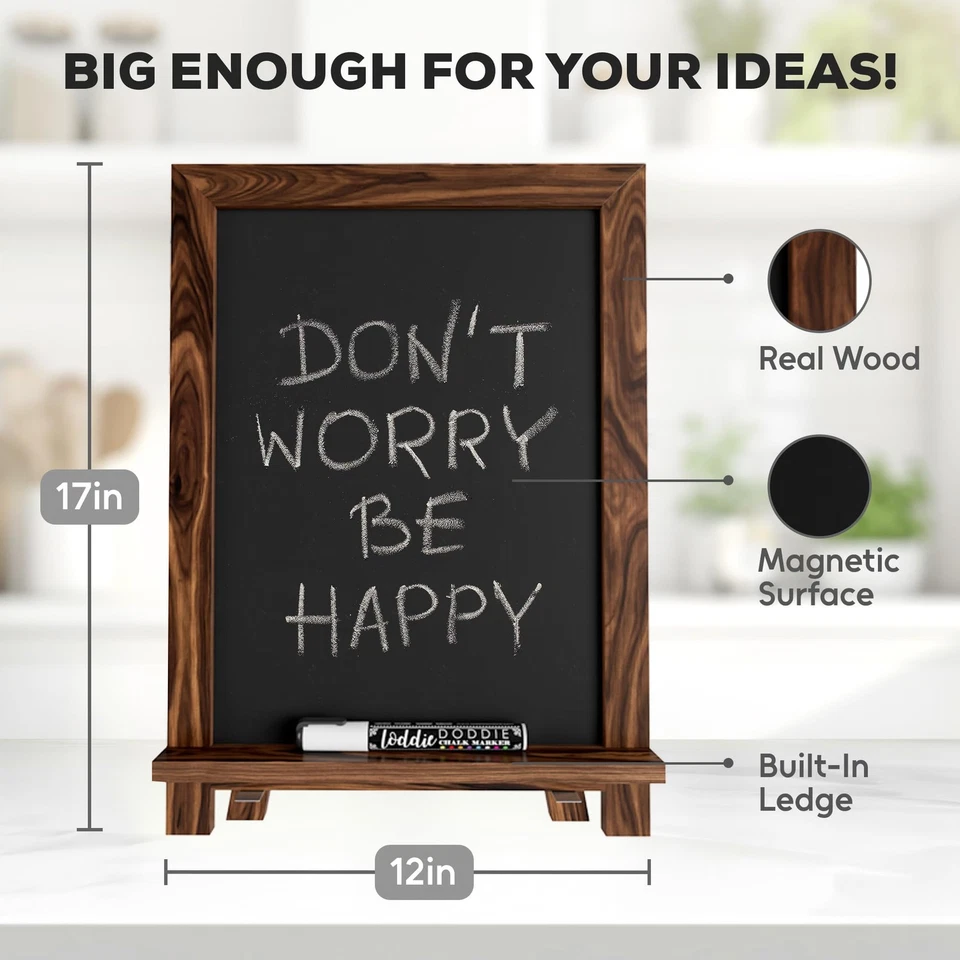 Rustic Wood Tabletop Chalkboard Easel - Dark Brown, 12" x 12" - Chalk Marker ... - Image 3 of 4