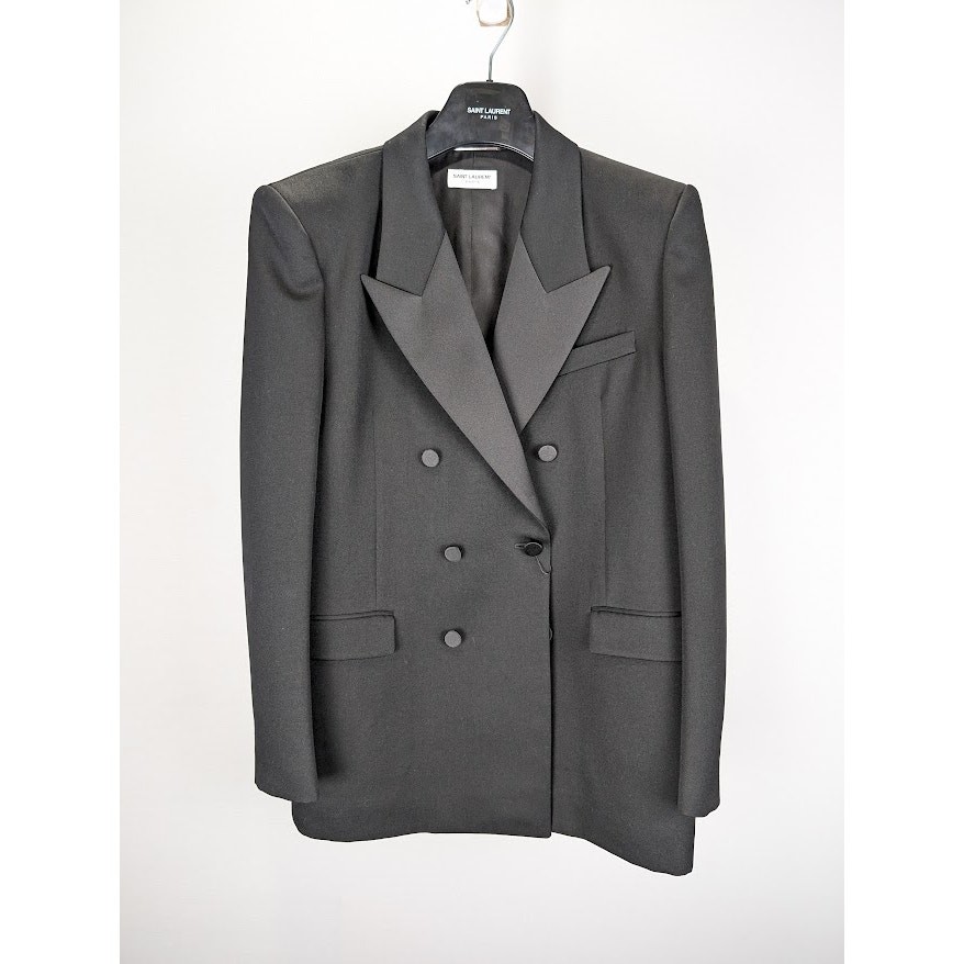 Giacca da sera Saint Laurent Paris Grain De Poudre De Laine nera nuova con etichette 52