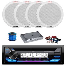 JVC Marine BT CD Stereo Receiver, Amp, 4X 6.5" 400W White Speakers, Accessories