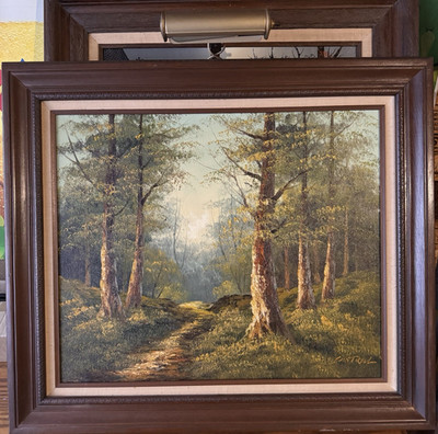 Cantrell Framed Signed Oil Painting Forest Landscape Realism on Canvas