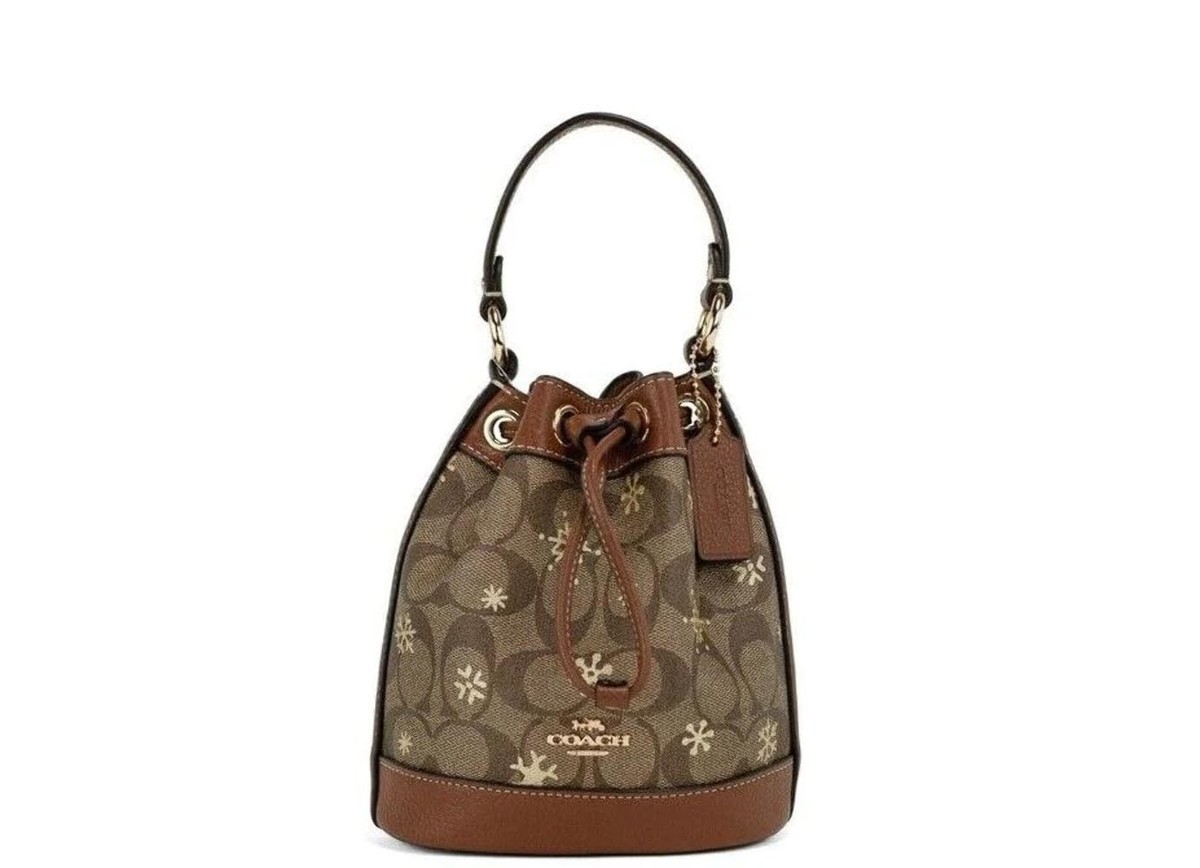 COACH Dempsey Drawstring Bucket Bag 15 IM/Khaki/Gold Multi – No