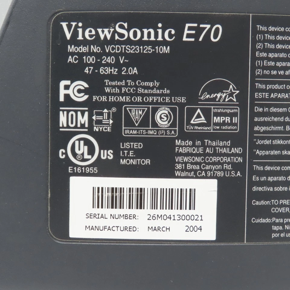 ViewSonic E70 VCDTS23125-10M CRT Monitor - Image 2 of 4