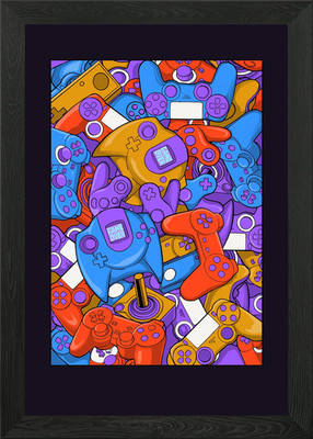 Lustige Spielkonsolen gerahmtes Wandbild Poster Leinwanddruck Bild