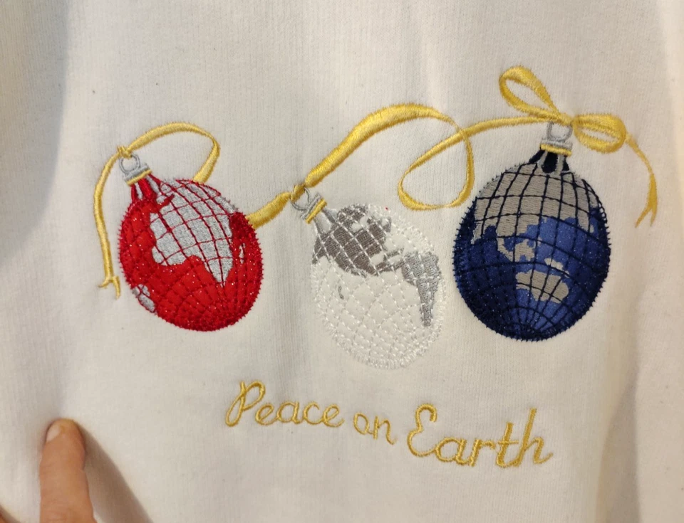 ВИНТАЖНЫЙ 90-х бесконечный дизайн мира на земле толстовка женщин XXL вышитый - Изображение 3 из 4
