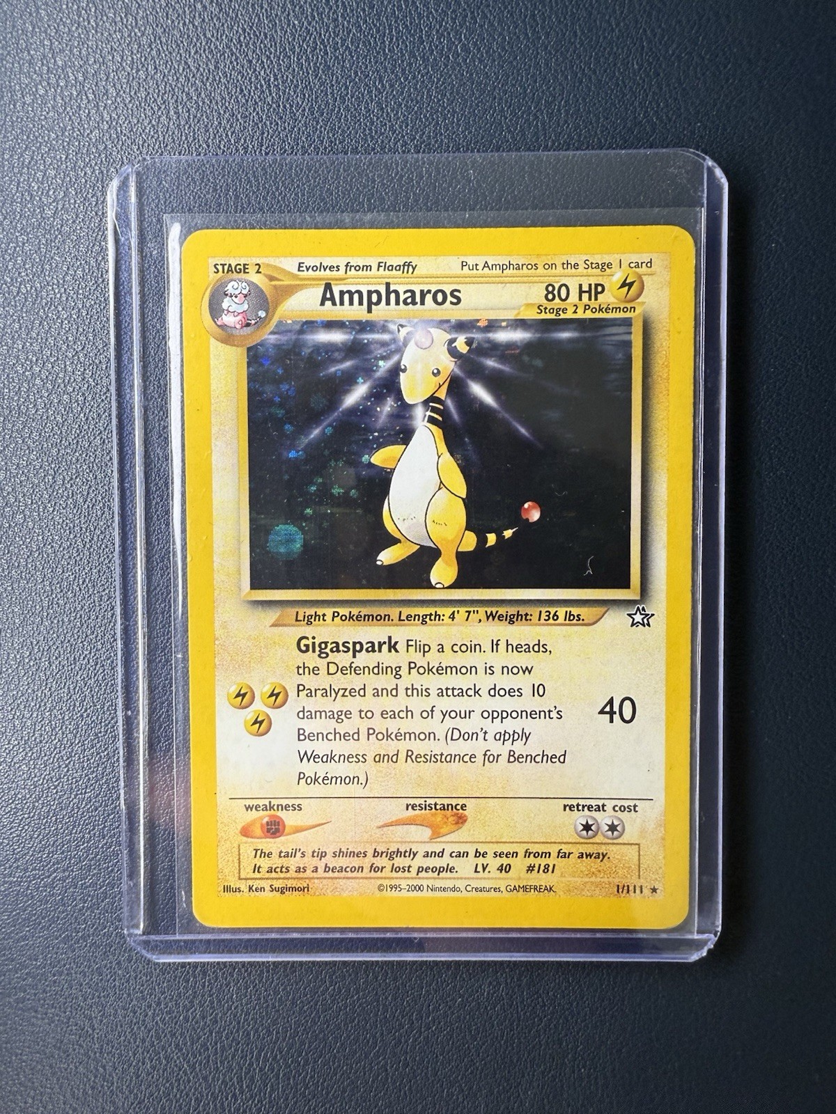 Ampharos - 1/111 - Pokemon Neo Genesis Unlimited Holo Rare Card WOTC LP
