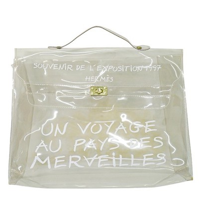 HERMES Vinyl Kelly Un Voyage au Pays des Merveilles Top Handle Handbag Clear