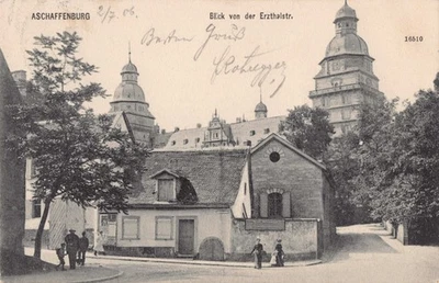 Ansichtskarte Aschaffenburg 1906 Blick von Erzthalstrasse Reklame Mode Schloss - Bild 1 von 4