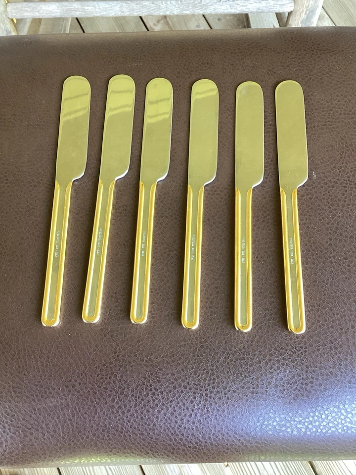 6 обеденных ножей Sasaki Vignelli Designs с золотой отделкой из нержавеющей стали Корея - Изображение 2 из 4