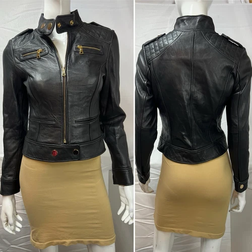 UNDERCOVER Giacca Motociclista Moda International Victoria’s Secret XS Pelle di Agnello Nera Y2K