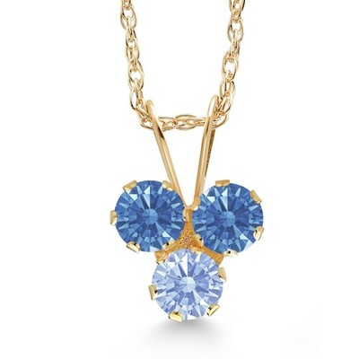 14K Yellow Gold Fancy Blue Zirconia and Arctic Blue Zirconia 3-Stone Pendant