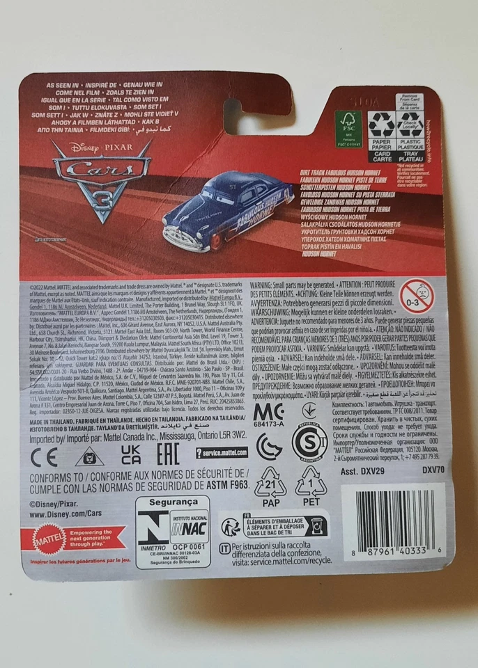 NUOVO CARS Disney pixar DIRT TRACK FABULOUS HUDSON HORNET DOC Mattel maclama - Immagine 2 di 4