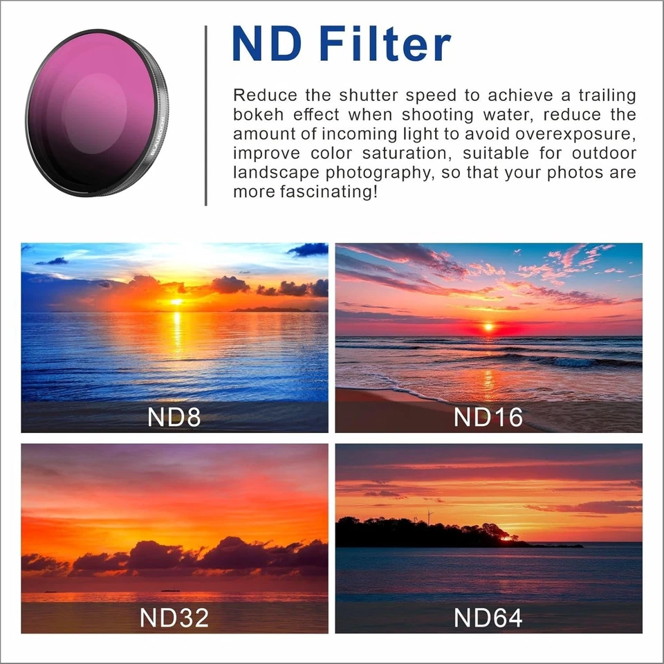 BLAUOCHI ND Filter Set for Insta360 Go Ultra – 6 Pack UV CPL ND8 ND16 ND32 ND64 - Image 4 of 4