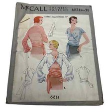 McCall Antique Early 1900's Pattern 6834 Ladies/Misses Blouses Size 38 HTF RARE