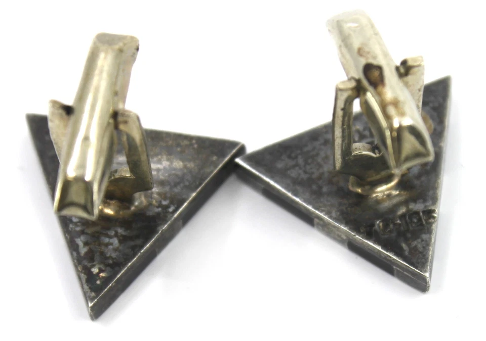 Black Onyx Cufflinks Geometric Shaped in Sterling Silver Vintage - Image 3 of 4