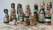 Vintage Tonala Mexican Nativity Scene Hand Painted Mexico Pottery Folk Art 11 P