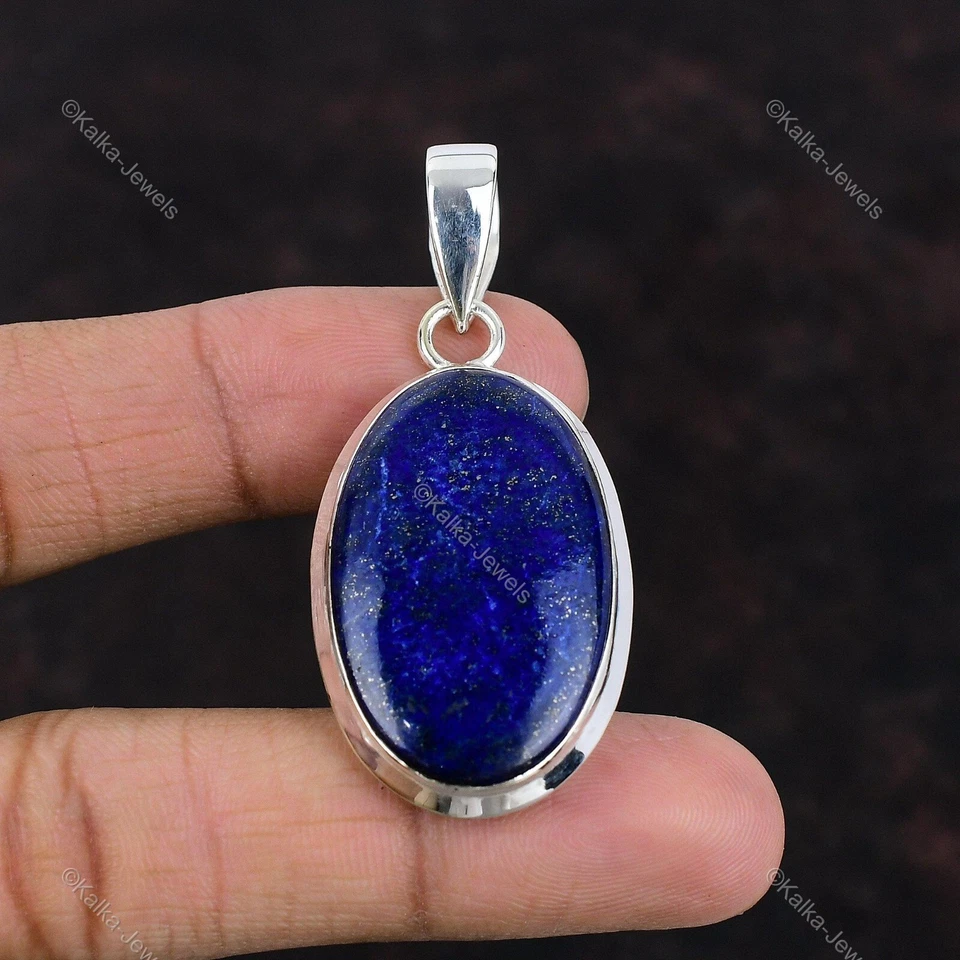 Natural Lapis Lazuli Gemstone Pendant 925 Sterling Silver Jewelry For Women - Image 3 of 4