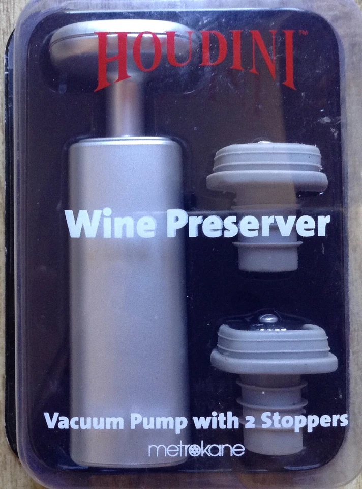 Metroline Houdini Wine Preserver Vavum Pump W/2 Stoppers Foto 2 de 3