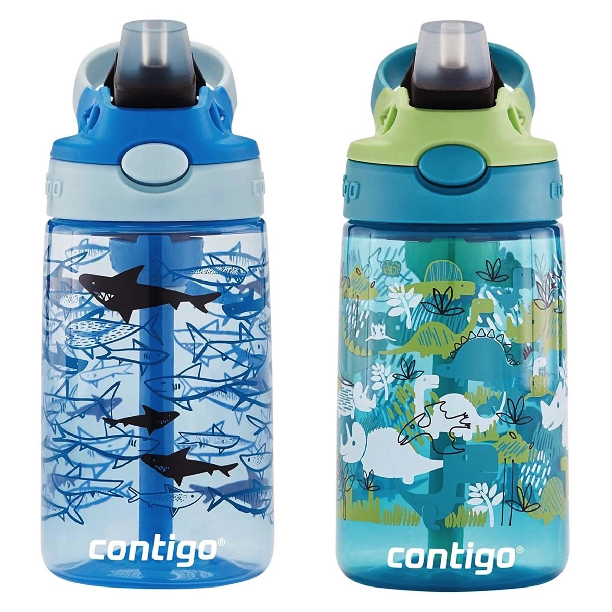 Contigo Kid's 14 oz. Water Bottle 2-Pack - Dinos/Sharks