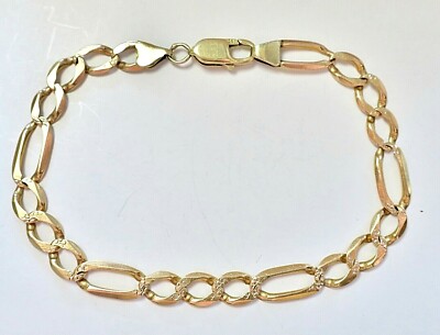L@@K Beautiful Solid 14K Yellow Gold Figaro BRACELET 9
