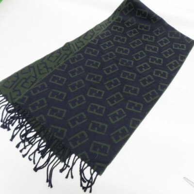 小物 Fendi Zucca Pattern Design Scarf FENDI Zucca Pattern Scarf Z773823 GREEN NAVY MIX Wool Scarf Used