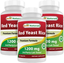 3 Pack Best Naturals Red Yeast Rice 1200 mg 60 Tablets 