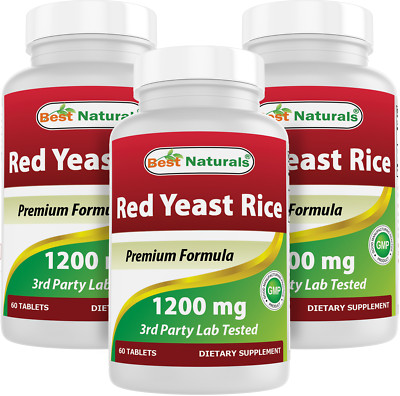 3 Pack Best Naturals Red Yeast Rice 1200 mg 60 Tablets 