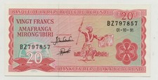 BURUNDI 20 FRANCS 1991 PICK 27 C UNC