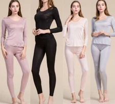 Lady Mulberry Silk Long Johns Thermal Underwear Base Layer Pajama Top Bottom Set