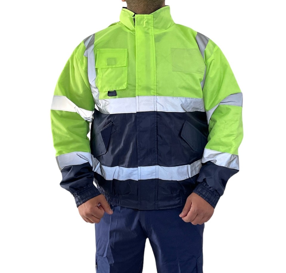 Mens Hi Viz Vis High Visibility Waterproof Bomber Safety Fleece Jacket ...