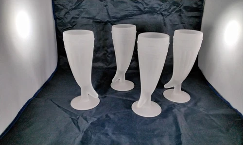 Vintage Tiara Satin Indiana Glass Horn Beer Mug White Frosted Glass Set, 4 Count